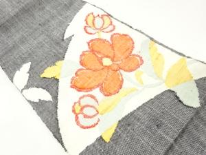 手織り真綿紬　花模様織り出し名古屋帯